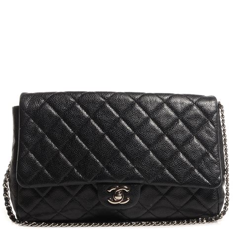 CHANEL Caviar Quilted Clutch With Chain Flap Black